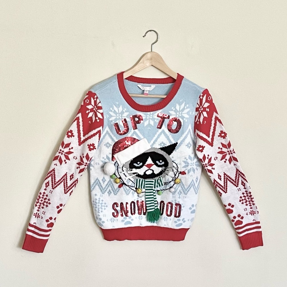 No Boundaries Grumpy Cat Up To Snow Good Ugly Christmas Sweater Women’s Medium